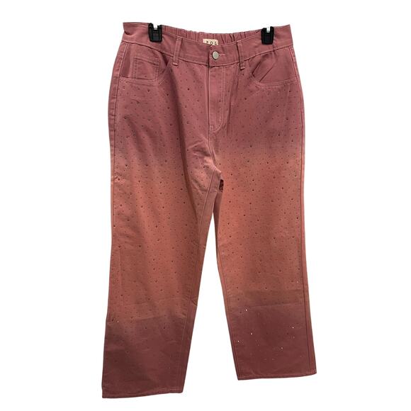 POL wide-leg jeans w/ an ombré pink studded design. Size L waist 17’ Inseam 29’ - Picture 1 of 1